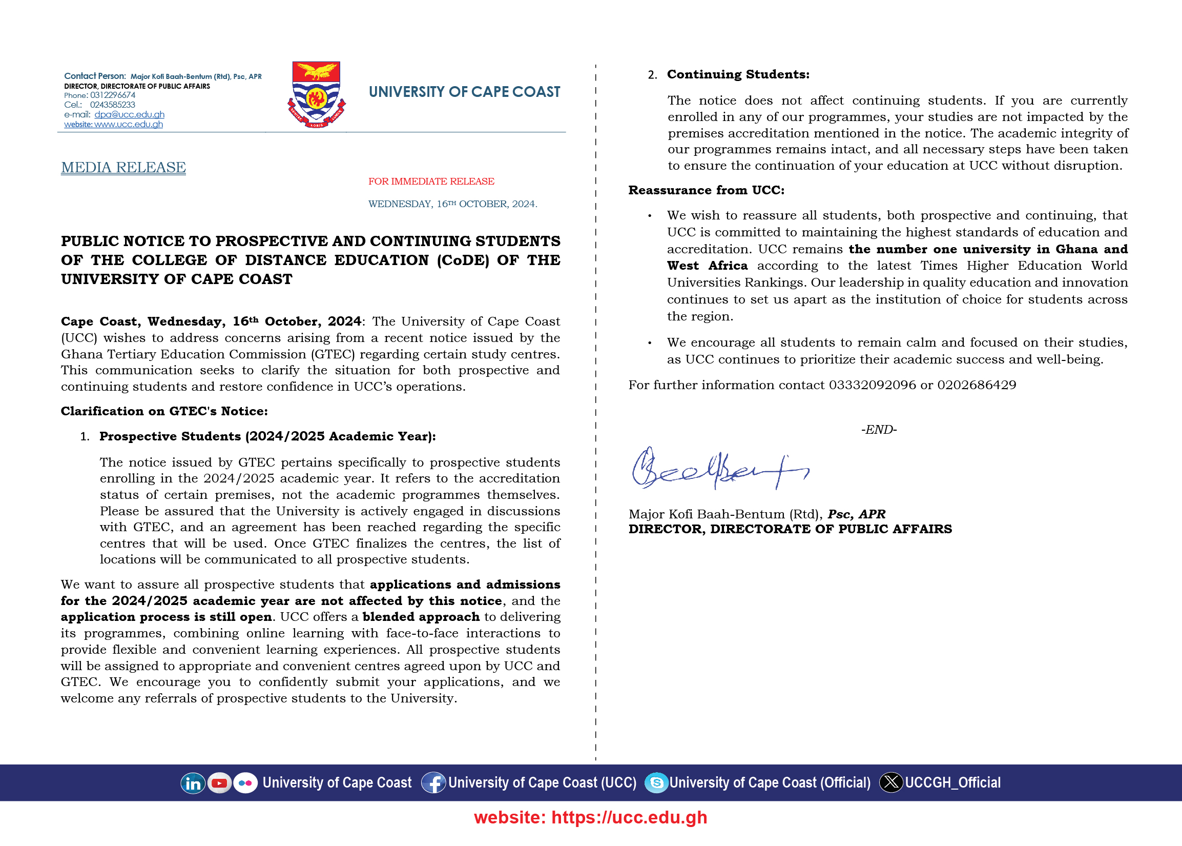 PRESS RELEASE