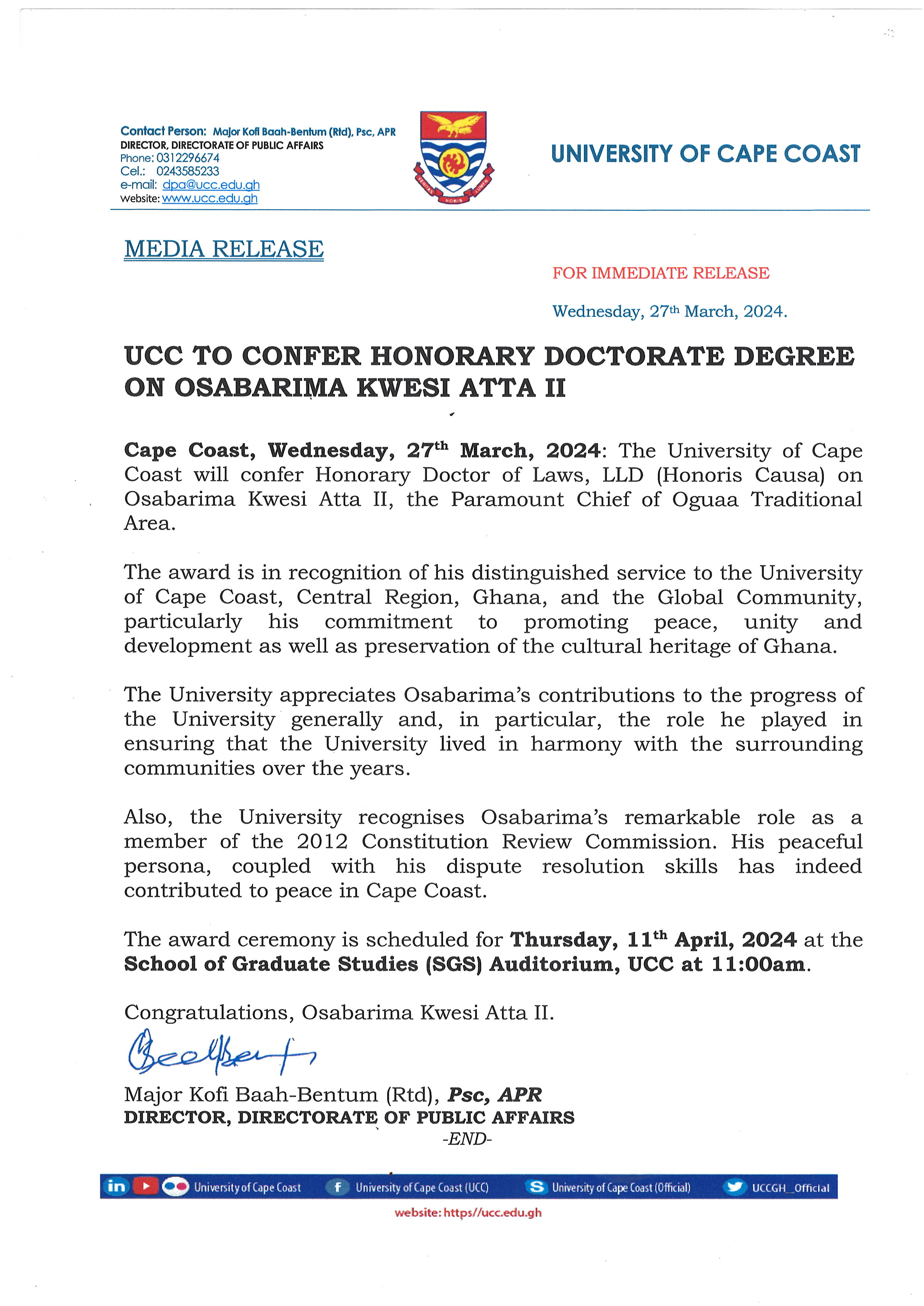 PRESS RELEASE